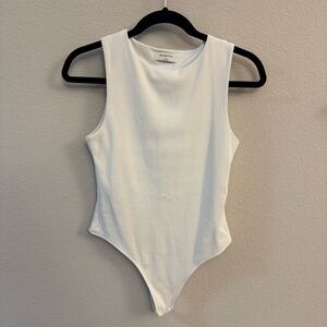 Babaton White Sleeveless Bodysuit with Minimalist Design